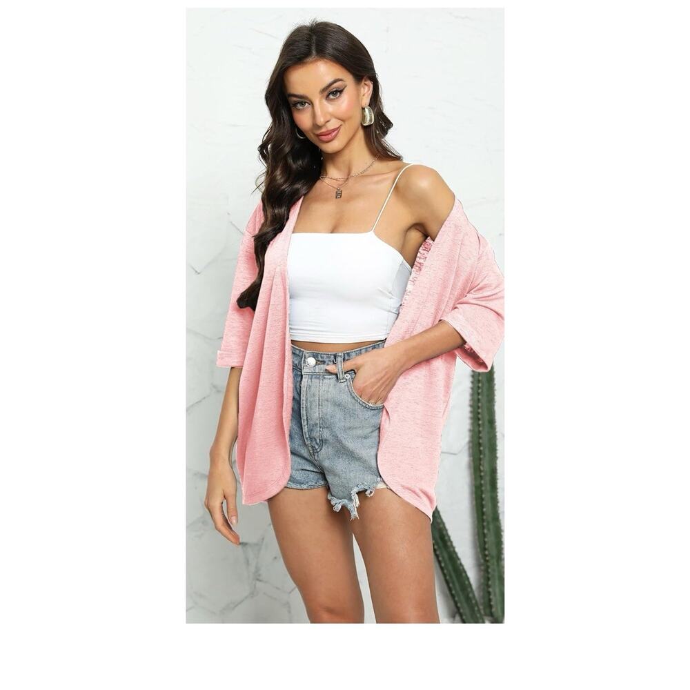 Yekaty Cardigan Womens Size 3XL Pink Comfy Soft Open Front Lightweight New